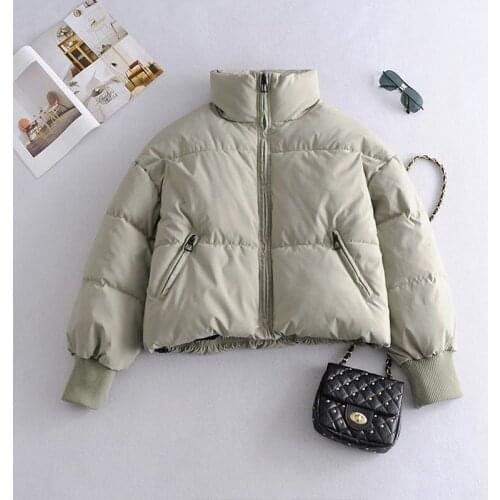 Trendy New Autumn Winter Stand Collar Zipper Short Cotton Coat Loose Thick Warm Snow Parka Casual Female Black White Jacket