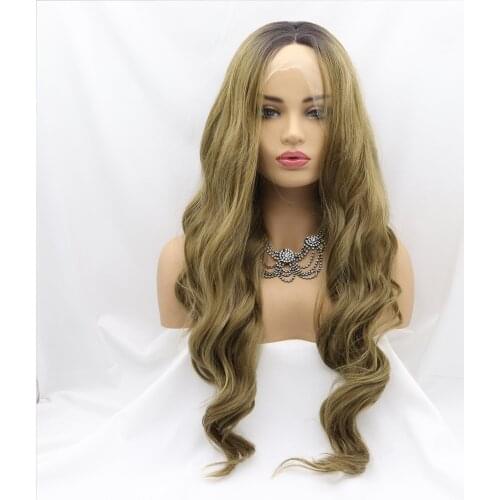 Melody Curly Wave Blonde Brown Color Long Wavy Synthetic Lace Front Wig Soft Hair Replacement for Women 24 inches