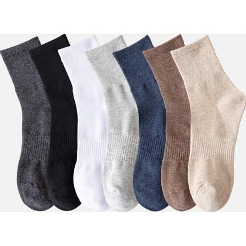 Comfortable Cotton Men Socks Solid Colors Black White Brown Ribbed Top Design Casual Crew Style Spring Summer Autumn