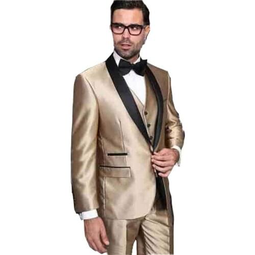 New Arrival 2018 Men Suits 3 Pieces Custom Made Groom Tuxedos Shawl Lapel Slim Fit Wedding Suits ( Jacket+Pants+vest)