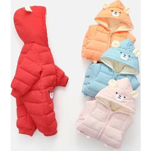 2020 Autumn Winter Baby Snowsuit Cartoon Bear Plus Velvet Warm Newborn Rompers Baby Girls Outfit Toddler Boys Jumpsuit