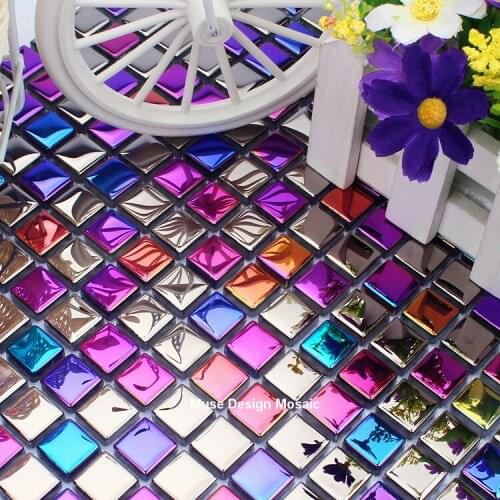 Iridescent Rainbow Electro plated glass mosaic tiles for kitchen backsplash bathroom TV background fireplace wall tile home DIY