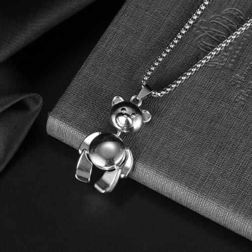 FATE LOVE Alloy Animal Bear Pendants Fashion Jewelry Male Men Necklaces Stainless Steel Box Chain Party Gift