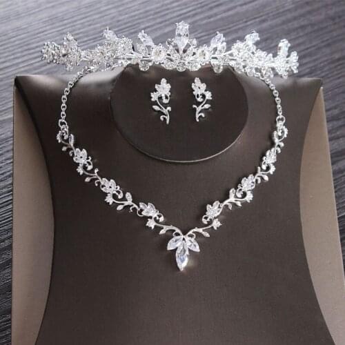 Luxury Cubic Zircon Floral Bridal Jewelry Set Wedding Jewelry Set Rhinestone Diadem Tiaras Crown Choker Necklace Earrings Bijoux