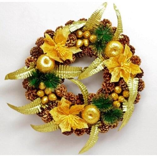 Christmas Window Decoration Tree Ornament High Grade Golden Pine Rattan Wreath Free Shipping