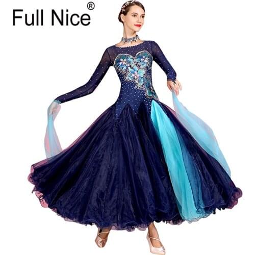 Navy and Light blue color Luxurious dress Ballroom Dance Dress Modern Dance Flamenco Waltz Dress Standard Practice Wear