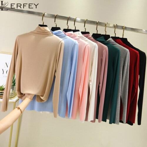 LERFEY Turtleneck Slim T Shirt Workwear Office Ladies Long Sleeve Tees Women Spring Autumn Minimalist Female Basic Soild Tops