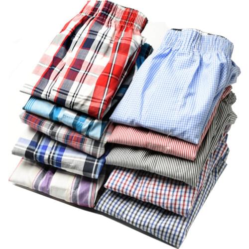 Men Underpants Classic Fashion Plaid Pants Loose Cotton Mens Woven Boxer Panties For Boy Elastic Breathable Mens Family Boxers