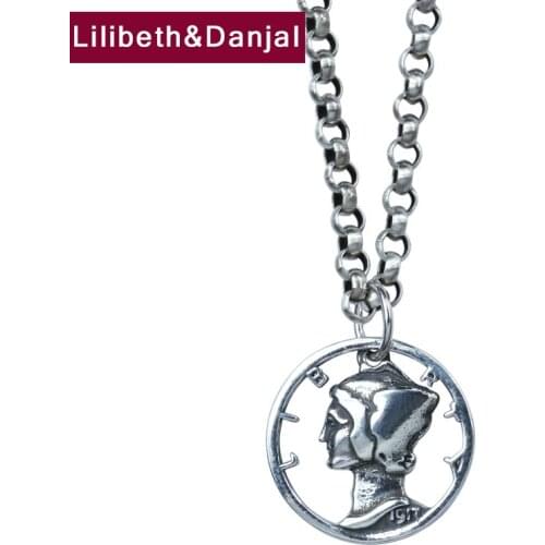 Hollow Roman silver Coin Pendant 100% Real 925 Sterling silver Free leather rope Necklace Pendant Jewelry gifts for Women Men P5