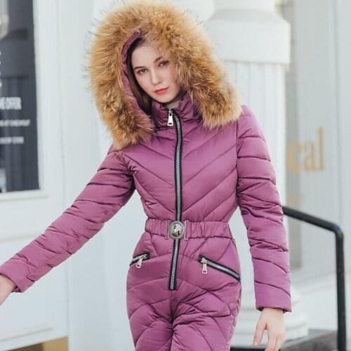 High Quality Female Winter Long Coat Hooded Jumpsuit Outwear For Women Women’s Winter Jackets with Fur collar Warm Thicken Plays