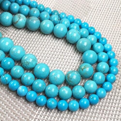 High quality Natural Gem Stone round beads blue turquoises loose beads For jewelry making DIY charm bracelet accessories