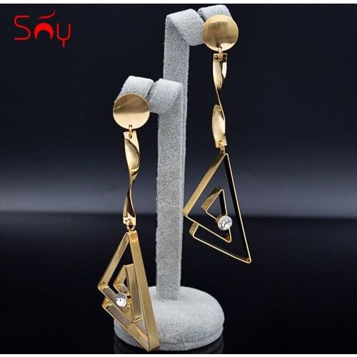 Sunny Jewelry Earrings Big Triangle Hanging Earrings Women Long Drop Dangle Earrings Cubic Zirconia For Party Gift Daily Wear