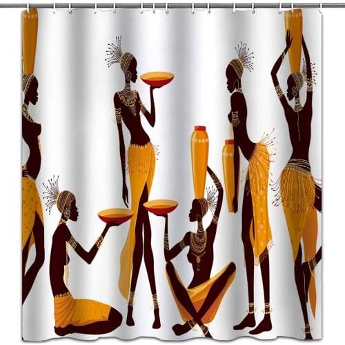 African Shower Curtains Afro Theme Cloth Fabric Shower Curtain Sets Bathroom Decor with Hooks Waterproof Washable
