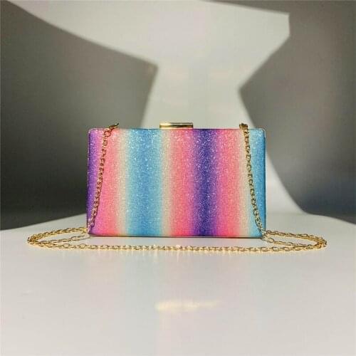 Womens Evening Purse Clutch Bag Rainbow Striped Glitter Sequins Ladies Dinner Wedding Party Small Shoulder Handbag Q1QA