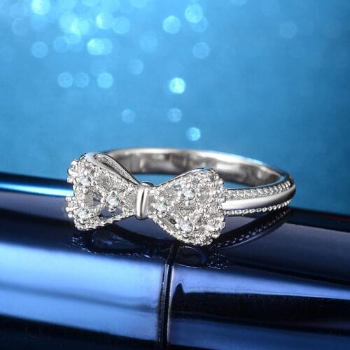 Bow Zircon Wedding Ring for Women Micro-inlaid Simulation Full Drill Ring Simple Jewelry Engagement Love Ring Birthday Gift
