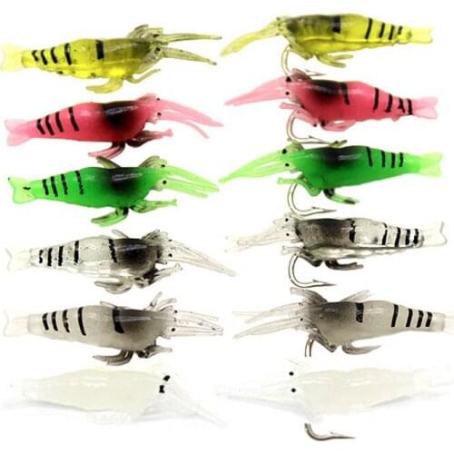10pcs/lot 4cm 1g 6 colors Luminous Pink Shrimp Squid Night Fishing Squid Jigs Lure Bass Simulation Soft Bait Fish Tackle
