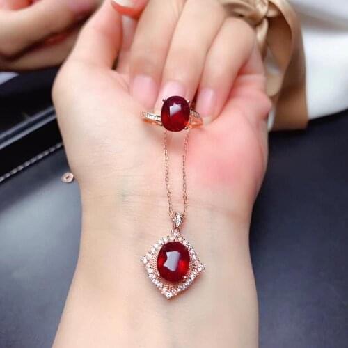 100% Natural Real Ruby Set 925 Sterling Silver,1pc Ruby Ring,1pc Ruby Pendant Engagement Jewelry Wholesale