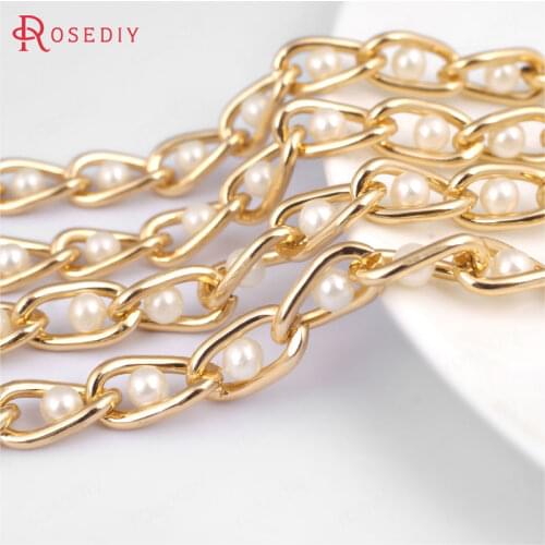 29877-G)2 meters 12*6MM Oxidation Champagne Gold Aluminum Extended Chains with Pearl Beads Diy Jewelry Findings Accessories