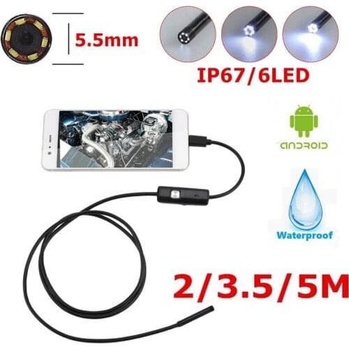 5.5mm Endoscope USB Mini Camera Flexible IP67 Waterproof Micro USB Inspection Borescope Camera For Android 6 LED Adjustable