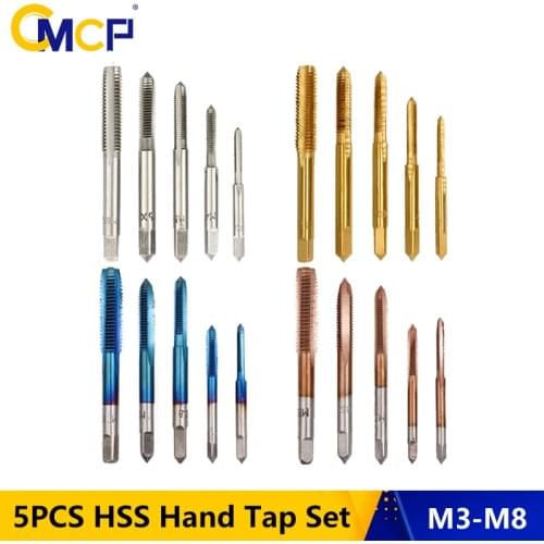 5pcs M3 M4 M5 M6 M8 HSS Hand Tap Set Nano Blue Coated Metric Screw Thread Tap TiCN Coated Screw Tap Drill Bit Hand Tools