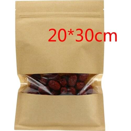 50Pcs/ Lot 20*30cm Snack Storage Kraft Paper Zipper Packing Pack Bag Heat Seal Zip Lock Pouches Package With Window