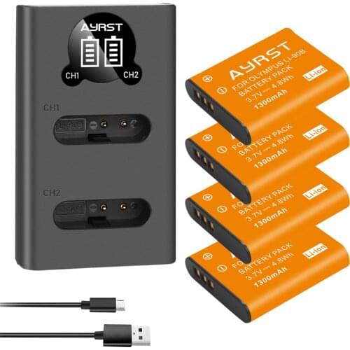 1300mAh LI-90B LI 90B LI-92B Li90B Battery and Charger for Olympus Tough TG-6 TG-5 TG-Tracker SH-1 SH-2 SP-100 IHS Tough TG-1