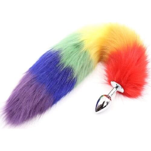 Small size Rinbow color fox tail Anal beads butt Plug metal role Play Flirting BDSM Fetish insert adult sex Toys for couple game