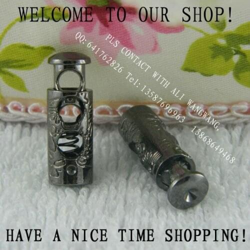 Free shipping 2 holes metal Black Nickel lock, cord lock, spring stopper, cord stopper 50 pcs/lot Garment bag shoes accessories