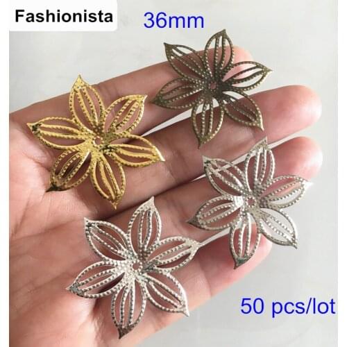 Free Shipping - 50 pcs Metal Stamping Crafted Flowers 36mm Hollow Metal Bead Caps,Gold-color / Silver-color / Steel / Bronze