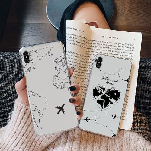 World Map Travel Planes Luxury Phone Case Cover Hull For iphone 5 5s se 2 6 6s 7 8 12 mini plus X XS XR 11 PRO MAX transparent