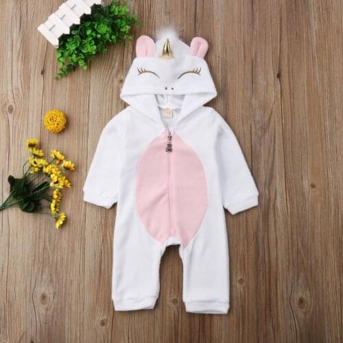 3D Unicorn Newborn Baby Girls Boy Flannel Romper Jumpsuit Long Sleeve Zipper Winter Baby Boy Girl Clothes