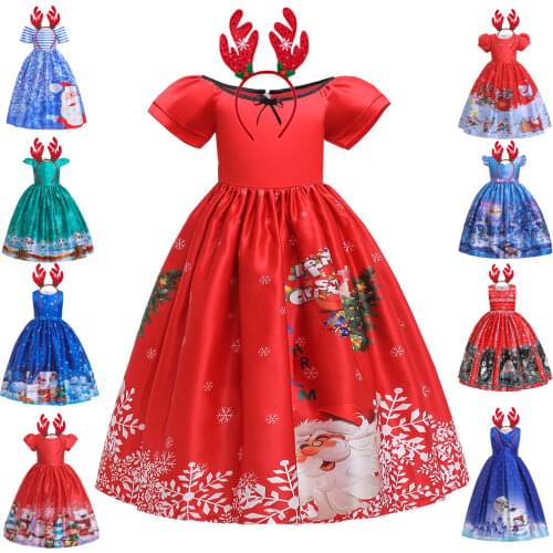 2021 Summer Christmas Long Printed Dress For Girl Costume Wedding Evening Princess Dress Children Clothes Party Dress 8 10 Year