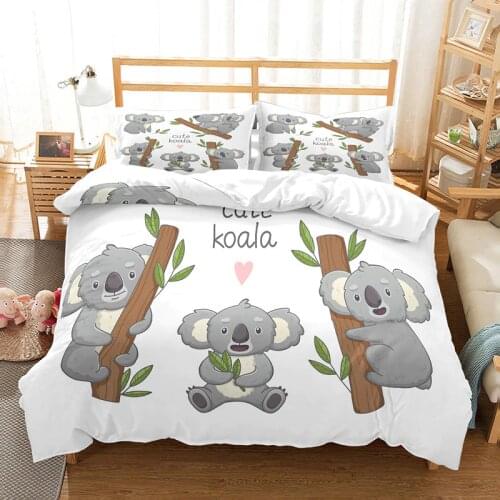 Fanaijia Kids Bedding Set Luxury Cute Koala Duvet Cover with Pillowcase Set Bed Children bed linen
