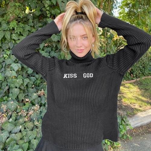 Harajuku Black Turtleneck Long Sleeve Winter Sweater Women Ribbed Knitted Jumpers Punk Girls' 90s Autumn Clothes Pullovers