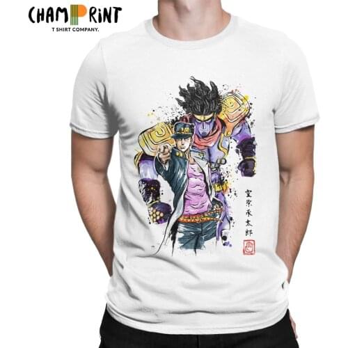 JoJo Bizarre Adventure Watercolor Men T Shirts Unique Tee Shirt Short Sleeve Round Neck T-Shirt 100% Cotton Plus Size Tops