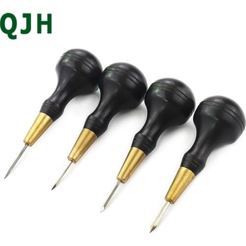 Leather craft perforation wooden handle awl DIY leather sewing awl shoe repair tool hand-stitched scratch mark positioning tool