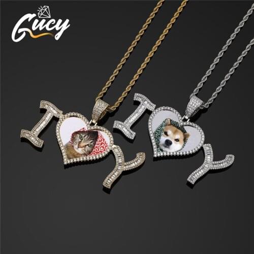GUCY Fashion Custom Made Photo Heart Solid Back Pendant & Necklace With Tennis Chain Cubic Zircon Mens Hip Hop Jewelry