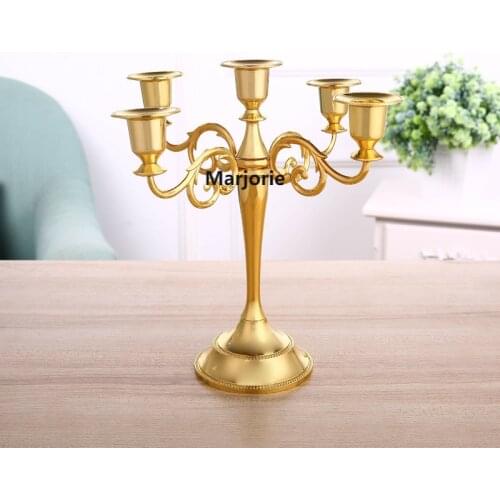 2021 Hot Sale Decoration Candle Holder European Style Retro Wedding Hotel Decoration Supplies Three-headed Golden Candle Holder