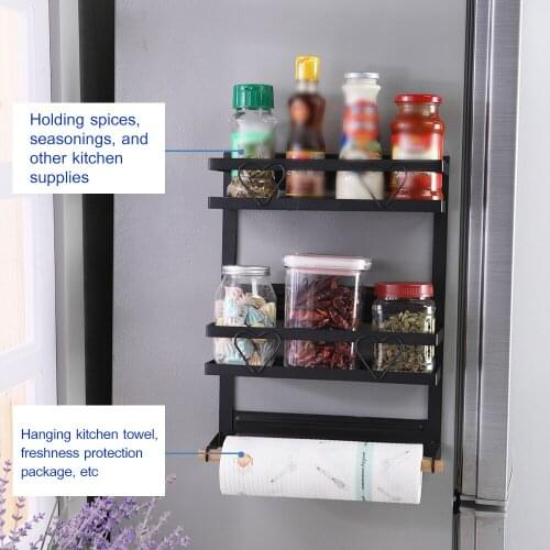 Refrigerator Magnetic Spice Rack Steel Frame Organizer Spice Storage Shelf Magnetic Fridge Rack Kitchen Magnet Organizer