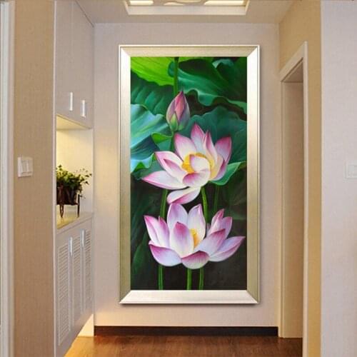 Diy handmade Diamond Embroidery lotus flowers 5D Diamond Painting Cross Stitch Kits Diamond Mosaic set Living Room DecorZP-2387