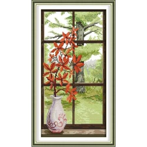 Red leaves cross stitch kit DIY hand embroidery set craft handmade needlework set
