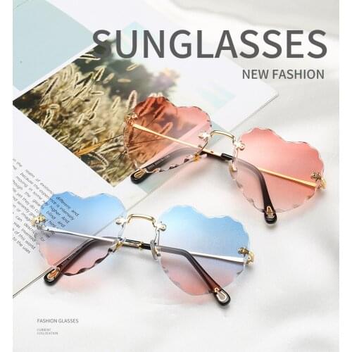 Fancy Gradient Rimless Women Heart-Shaped Sunglasses 2020 With Metal Frames