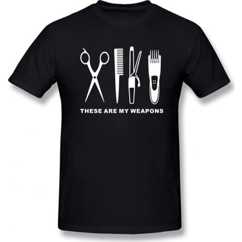 New Summer Fashion Hairdresser T Shirt Men Short Sleeve Cotton Barber Weapons T-shirt scissors Tshirt Camisetas