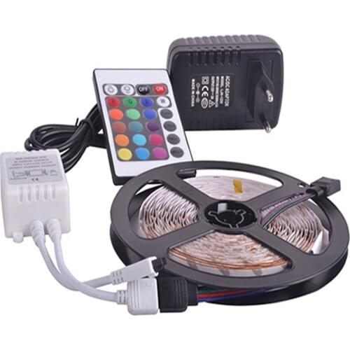 New RGB led strip light 5M 10M 2835 SMD non waterproof led light IP20 IP65 Flexible LED Strip adapter 24keys remote rgb full set