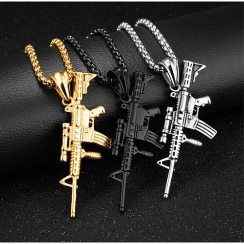 2021 New Military Fan Accessories Fashion Titanium Steel Submachine Gun Pendant Necklace Men Hanging Chain Jewelry