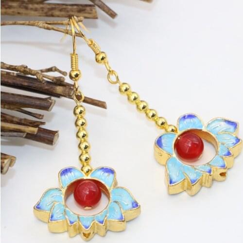 New Arrival Long Drop Earrings for Women Dangle Earrings Gold-color Flower Cloisonne High Quality Dangle Earrigns Jewelry B2609