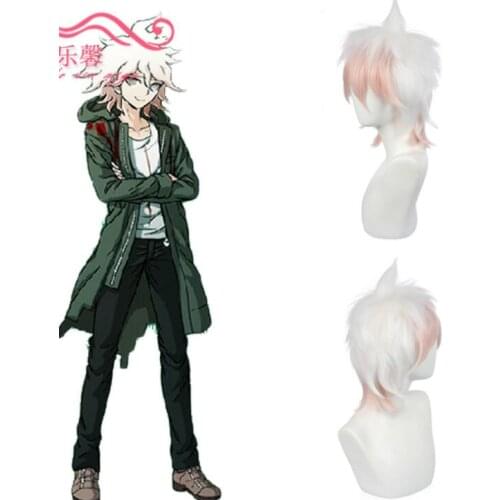 33cm Short Wig Danganronpa Komaeda Nagito Cosplay Costume Anime Dangan Ronpa Heat Resistant Synthetic Hair Party Role Play Wigs