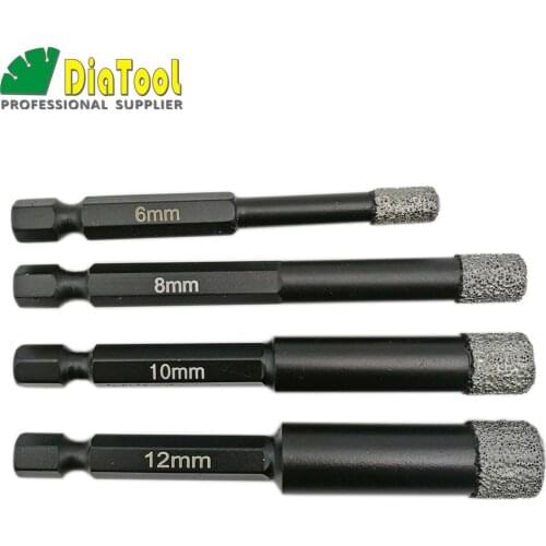 SHDIATOOL 4pcs 6mm+8mm+10mm+12mm professional dry Vacuum brazed diamond drilling core bits with qucik shank