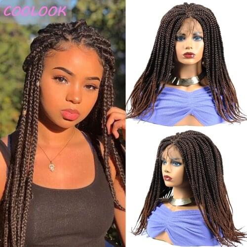 Synthetic Ombre Brown Box Braids Wigs for Black Women 18''box Braided Lace Front Wigs with Baby Hair Cosplay Blonde Burgundy Wig