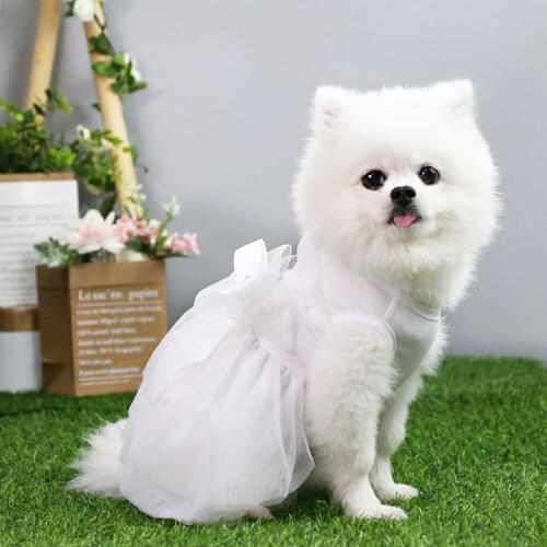 Dog Wedding Dress with Bow Pink White Pet Skirts Dog Cat Summer Clothes Girl Small and Medium Puppy Costume for Party Daily Life
